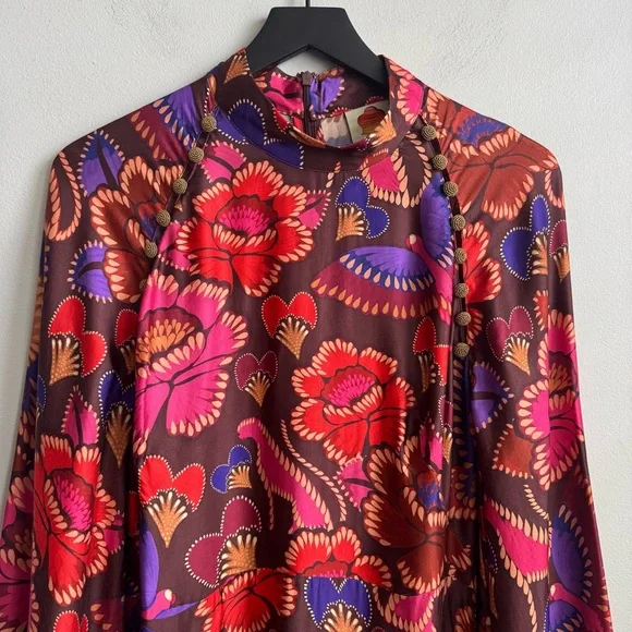 NEW Farm Rio Long Sleeve Mini Dress in Bright Flora Brown Size Large - Picture 8 of 16